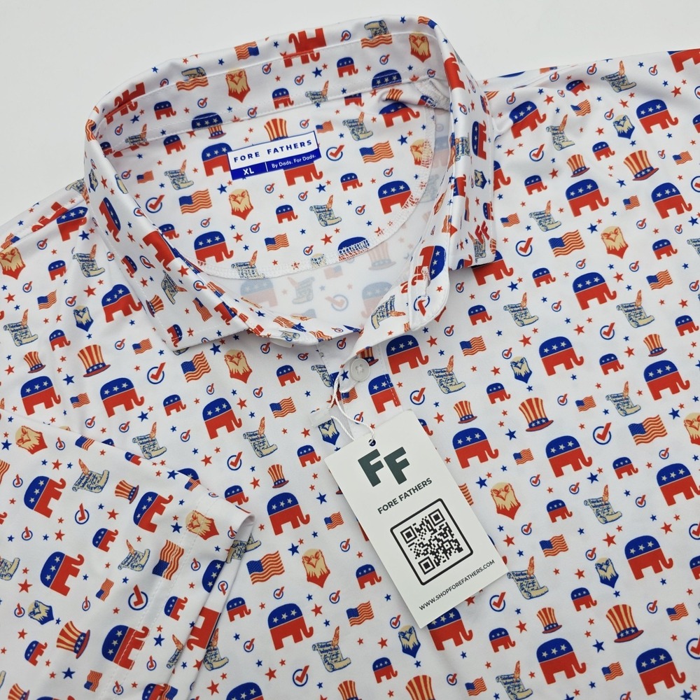 Fore Fathers Men's Size XL Go Red‎ Party Polo Performance Shirt Stretch AOP NWT
